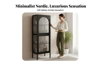 Nordic design aesthetic Fluted Glass Curio Cabinet Light Luxury Design Display Case Storage Furniture for Interior Designers, Collectors, Homeowners, Dining Room, Home creamice, Bedroom, Kitchen