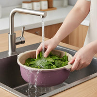 Extra Large Oval Colander, 2 Piece Seive for Rinse Pasta & Drain Vegetables, Wash Salad & Fruit, Stackable with Handles
