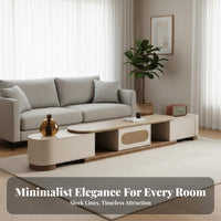 2 Pieces Extendable Design Expandable Media Cabinet and Coffee Table Set Minimalist Aesthetic Sleek TV Stand Multi-Functional Storage Living Room Furniture Long-Lasting Construction for Apartment Dwellers, Homeowners, Renters, Small Apartments, Home