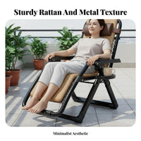 Folding Rattan Recliner Foldable Woven Deck Chair Breathable Portable Recliner for Homeowners, Beachgoers, Balcony, Backyard, Poolside