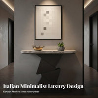 Narrow Profile Entryway Display Table Sintered Stone Top Sculptural Pedestal Console Modern Design Home Furniture Heat-Resistant for Interior Designers, Decorators, Art Lovers, Foyer, Small Areas, Living Room, Behind Sofa