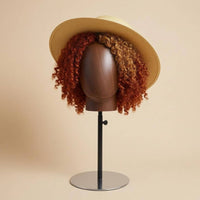 Hairpiece Display Mannequin Metal Base Hat Display Mannequin Wood-Grain Finish