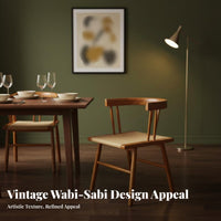 Wabi-Sabi Aesthetic Woven Cord Seat Chair Vintage Design Cane rear Chair sturdy Wood Frame Seating Furniture mid-centuryera Modern for Restaurant Owners, Homeowners, Interior Designers, Dining Room, Kitchen, Home Office, Bedroom