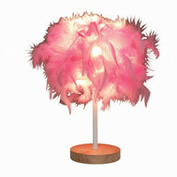 Feather Table Lamp Corded Feather Bedside Lamp Round Base Housing Lighting for Tabletop