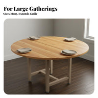 Large Round Folding Table Space-Saving Foldable Round Tabletop Easy Storage Fir Wood Dining Table for Families, Homeowners, Home, Parties, Restaurants