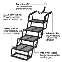 Ramp for Cars and SUVs with Metal Frame, Portable Pet Steps for Large Dogs, Foldable Stairs for Sofa, Steel Wire Construction