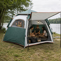 Automatic Pop-Up Camping Tent with Sunshade, 2-in-1 Outdoor Foldable Shelter for 3-4 People