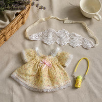 Doll Clothes Set for 15cm Dolls - Summer Floral Dress with Lace Headscarf & Bag