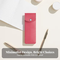 Leather Pen Case with Snap Solid Color Single Pen Sleeve Design Elastic Pencil Holder Strap for Students, Professionals, School, Office, Meetings