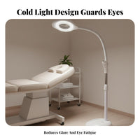 Stepless Dimming Shadowless Beauty Lamp Adjustable Brightness Esthetician Floor Lamp Stable Base Lighted Magnifier Stand Hands Shadowless for Nail Technicians Artists, Salon, Close Work, Oral Health Medical Office, Reading