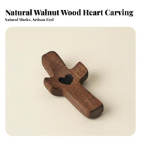 Walnut Wood Handheld Cross Smoothly Polished Wooden Pocket Cross Smooth Touch Religious Item for Members, Adults, Portable Accessory, Meditation