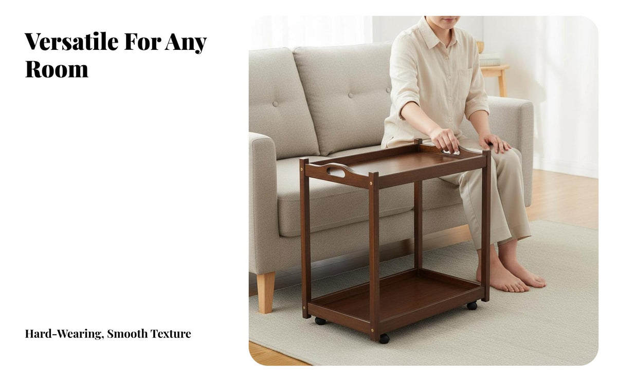 Multi-Purpose Mobile Utility Cart Space Saving Mobile End Table Sturdy Frame 2 Tier Rolling Side Table Easy Assembly for Homeowners, Apartment Dwellers, Office Workers, Living Room, Bedroom, Balcony, Small Areas