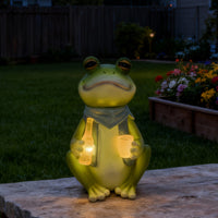 Frog Statue with Bottle Cute Resin Frog Statue Fade-Resistant for Patio