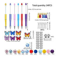 54 Pieces Colorful Beads Butterfly Beadable Pen Set Great Gift Idea DIY Beaded Pen Kit for Crafters, Teens
