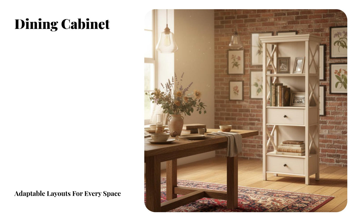 Vintage aesthetic Multi-Door Sideboard Distressed Look Farmhouse Sideboard Two-Tone Finish Buffet Cabinet Xpattern Doors for Interior Design aficionados, Homeowners, Apartment Dwellers, Dining Room, Kitchen, Entryway, Hallway