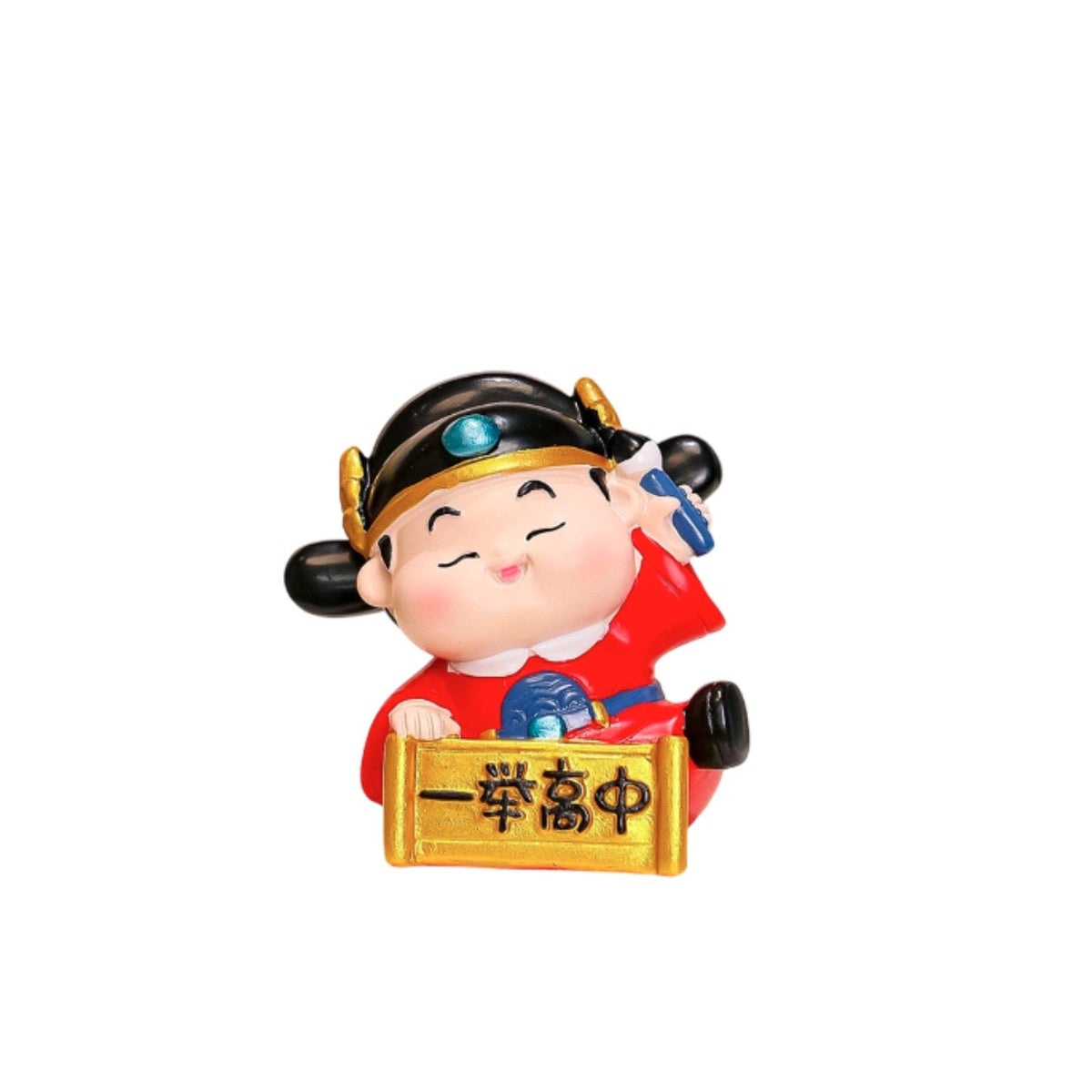 Scholar Child Figurine with Scroll Plaque Compact Traditional Scholar Statue with Headdress Sculpture Colorful for Students