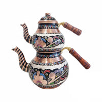 Stovetop Safe Turkish Teapot Set Solid Wood Handle House Decoration Anti-Scald Drinkware Tin-Lined Interior for Collectors