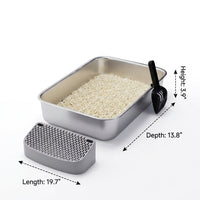 Cat Litter Tray with Ladle and Mat, Stainless Steel Flat Bottom Open Pan for Big Cats, Easy Clean Square Basin Large Tray