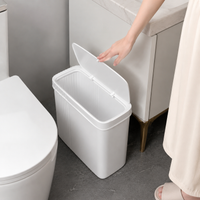 Lidded Trash Can 45L, Push-button Type, Slim Design, Plastic, Odor-proof, White