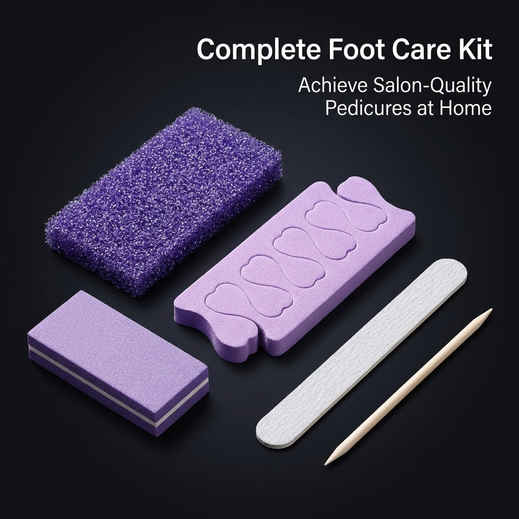 Foot Pedicure Kit for Home Use, 5 Piece Pumice Stone and Buffer Set with, Nail Grooming Tools for Removal and Smooth Heels