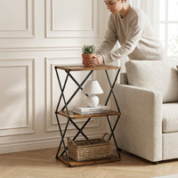 Plant Stand with Wood Shelves for Rustic Decor, 3 Tier Metal Storage Shelves Unit for Home Office, Floor Standing Storage Rack, Assembly Required