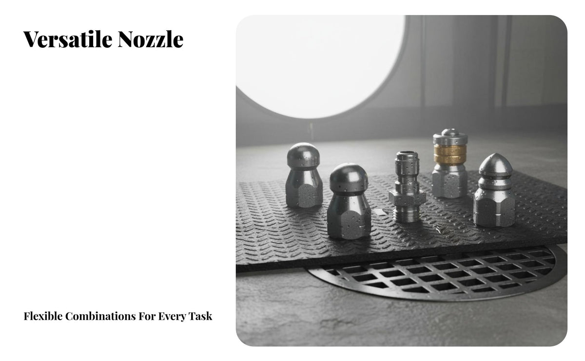 Pressure Washer Sewer Nozzle Stainless Steel Drain Cleaning Nozzle 1 Front 6 Rear Sprays Foam Dispenser Sprayer for Professionals, Car Washing