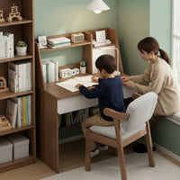 Stable Structure Student Writing Desk with Bookshelf Sturdy Construction Kids Desk with Hutch Spacious Desktop Easy Assembly for Students, Bedroom