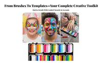 Face Paint Kit with Brushes and Stencils | 12 Bright Colors, complete, Face and Body Paint Set with Stencils, for Parties