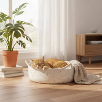 Woven Pet Bed Woven Nest Four-Season Round Pet Bed for Kittens, Small Dogs