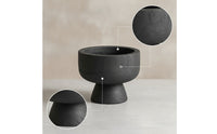 Tabletop Planter Wood-Grain Planter with Pedestal Base Black Pedestal Bowl for Refined Aesthetic Seekers
