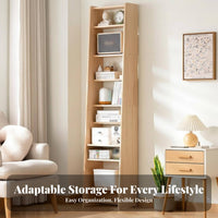 Slim Profile Leaning Ladder Bookcase Space-Saving Design Ladder Bookcase Sturdy Construction Book Rack Multi-Functional for Children, Apartment Dwellers, Homeowners, Small Areas, Kid's Room, Home Office, Bedroom