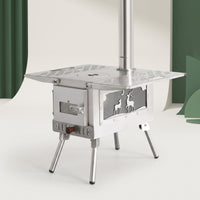 Outdoor Camping Heater with Viewing Window Easy to Transport Wood Heater with Chimney Pipes Sturdy Stable for Cooking