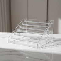 Easy to Clean Desktop Badge Display Rack Sturdy Clear Stepped Display Stand Space Saving Acrylic Tiered Organizer for Countertop