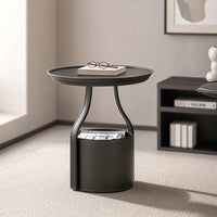 Side Table with Storage Round Side Table Leather Nightstand for Living Room, Bedroom