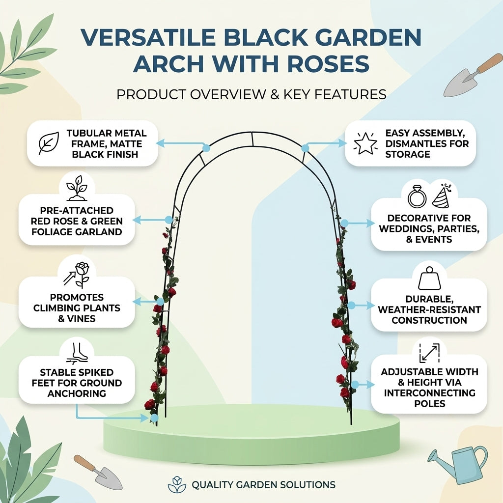 Iron Garden Arch for Climbing Plant Support and Wedding Decorations, Heavy Duty Metal Garden Trellis, 240cm x 140cm x 38cm, Cucumber Trellis
