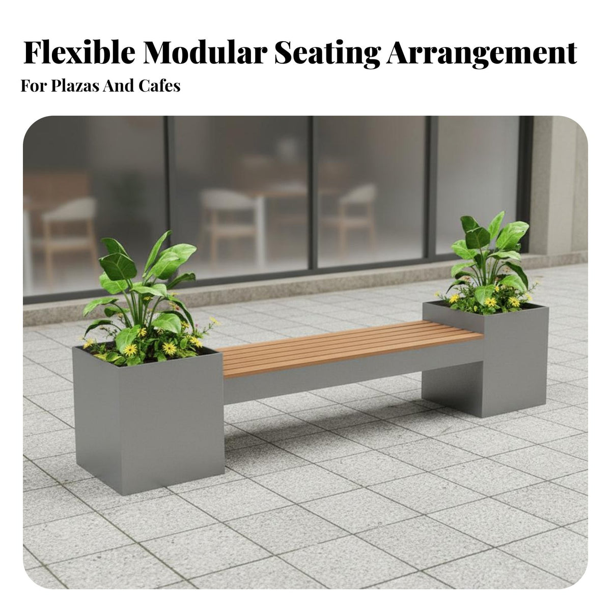 Combined Planter Bench Movable Metal Frame Planter Bench Construction for Business Owners, Property Managers, Plaza, Patio, Rooftop Terrace