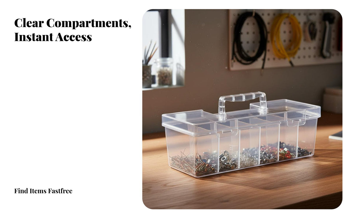 Transparent Screw Organizer Secure Latch Multi-Grid Storage Box Portable Compartment for DIY Enthusiasts, Technicians, Workshop, Garage