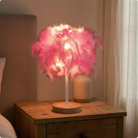 Feather Table Lamp Corded Feather Bedside Lamp Round Base Housing Lighting for Tabletop
