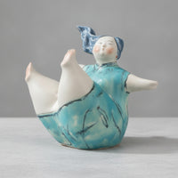 Girl Figurine Freestanding Ceramic Sculpture Glossy Tabletop Ornament for Shelf