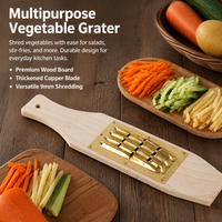 Wooden Grater, Vegetable Shredder & Ginger Grater, 36cm Wood Board with Thickened Copper, Polished Brass Finish