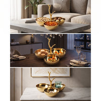Snack Bowl Stand Gold-Finish Snack Serving Bowl with Stand Candy Dish with Handle Polished Decorative for Hosts, Dining Table