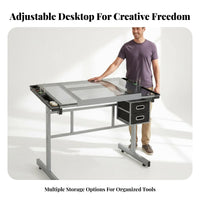 Adjustable Drafting Table Versatile Height Adjustable Drawing Table Sturdy Construction Tilting Art Desk for Artists, Painting, Workshop, Crafting