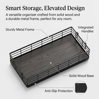 Bathroom Storage Baskets with Wooden Handle for Shelves, Woven with Metal Wire Frame, Portable Organizer for Countertop and Kitchen