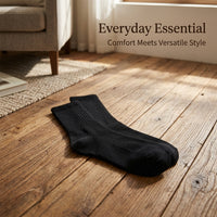 Crew Socks for Women Length Tube for Daily Wear and Travel, Casual Everyday Solid Color Black, Boneless Construction for Young Adults
