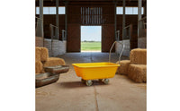 Large Capacity 4 Wheel Feed Wagon Plastic Hopper Wagon Leak Proof Farm Equipment Single-Piece Molding for Livestock Breeders, Farmers, Stable, Warehouse, Garden