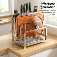 Dining Table and Countertop Organizer Made of 304 Stainless Steel, Multi-functional Kitchen Rack with Chopstick Holder and Pot Lid