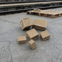 6 Pieces Wood-Look Miniature Crate Small-Scale Model Railroad Crate Industrial Diorama Cargo Box Rectangular for Modelers, Hobbyists, Dioramas