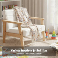hardwood Wood Legs Armless Mini Sofa Chair Ergonomic Backrest children's Seat Safety Certified kids' Furniture long-lasting Build for Preschoolers, Educators, Kindergarten, perusing Corner, Early Learning Center, Playroom