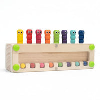 Hand-Eye Coordination Wooden Caterpillar Toy Fine Movement Skills Cylinder Peg Game Interactive Color Stack Toy Sensory Play for Preschoolers, Kids, Toddlers, Kindergarten, Classroom