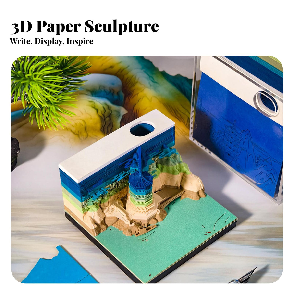 Carved Paper Notepad Creative Gift Paper Carving Memo Pad Versatile Paper Carving Notepad for Students, Adults, Bookshelf Display, Workspace
